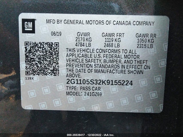 2019 Chevrolet Impala, VIN: 2G1105S32K9155224