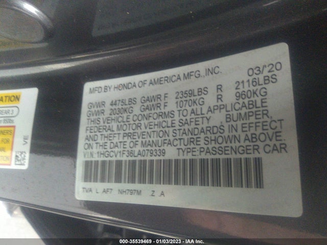 2020 Honda Accord, VIN: 1HGCV1F36LA079339