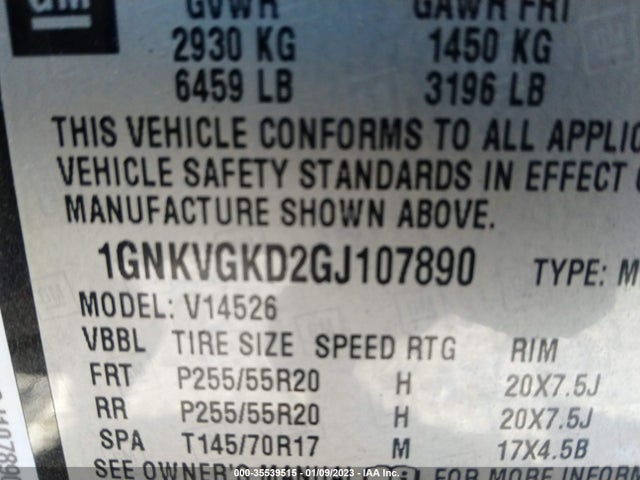 2016 Chevrolet Traverse, VIN: 1GNKVGKD2GJ107890