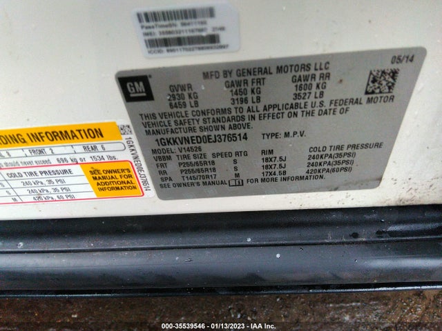 GMC ACADIA SLE 2014 1GKKVNED0EJ376514 Image 9
