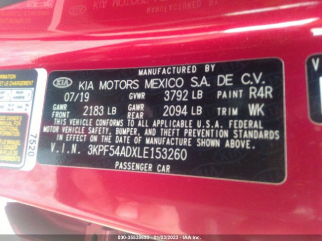 3KPF54ADXLE153260 KIA FORTE EX