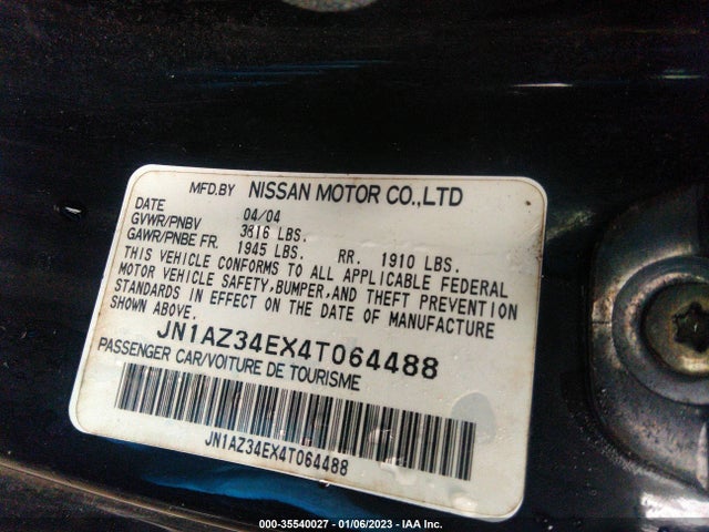 2004 NISSAN 350Z TOURING VIN: JN1AZ34EX4T064488