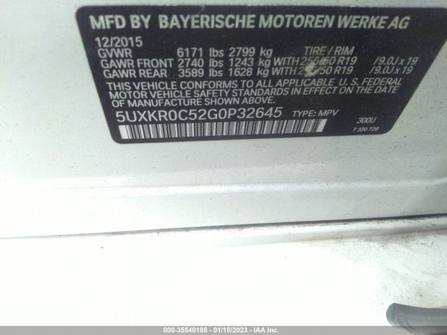 2016 BMW X5 XDRIVE35I VIN: 5UXKR0C52G0P32645