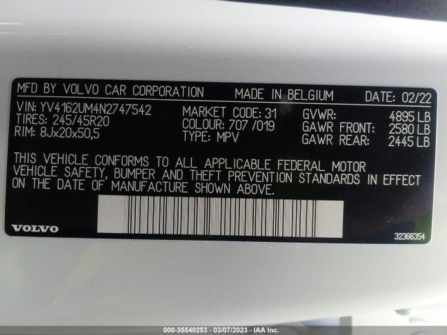2022 Volvo XC40, VIN: YV4162UM4N2747542