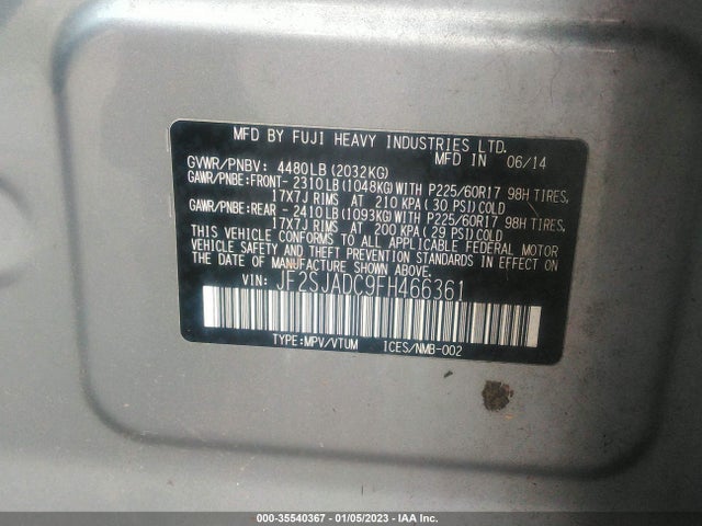 2015 SUBARU FORESTER 2.5I PREMIUM VIN: JF2SJADC9FH466361