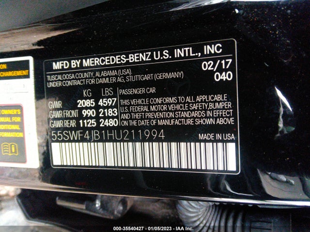 2017 Mercedes-Benz C-Class, VIN: 55SWF4JB1HU211994