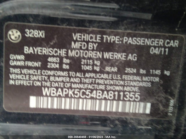 2011 BMW 3 SERIES 328I XDRIVE VIN: WBAPK5C54BA811355
