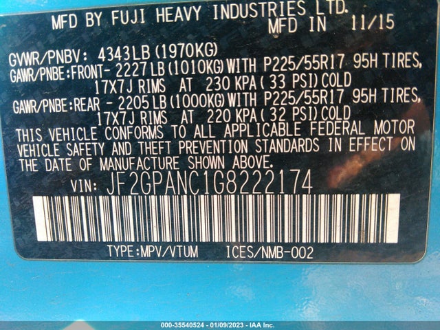 2016 Subaru Crosstrek, VIN: JF2GPANC1G8222174