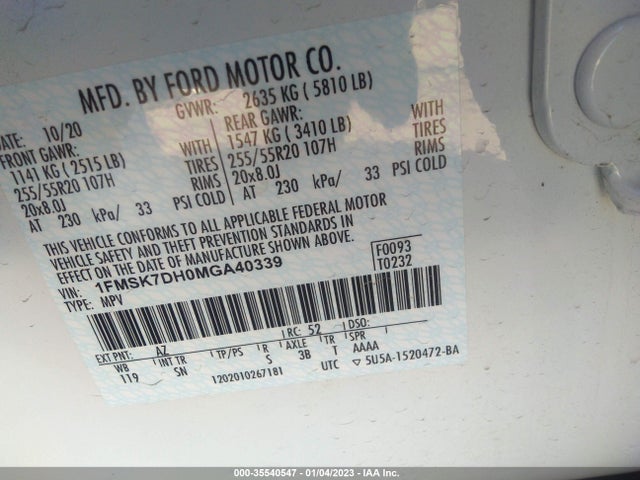 2021 Ford Explorer, VIN: 1FMSK7DH0MGA40339