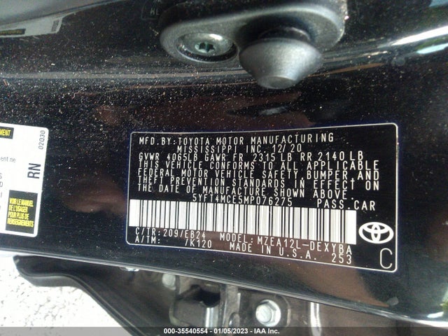 2021 TOYOTA COROLLA XSE/APEX XSE VIN: 5YFT4MCE5MP076275