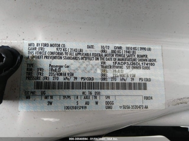 2013 FORD FOCUS TITANIUM VIN: 1FADP3J26DL174180