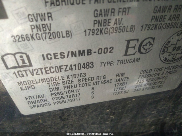 GMC SIERRA 1500 2015 1GTV2TEC0FZ410483 Image 9