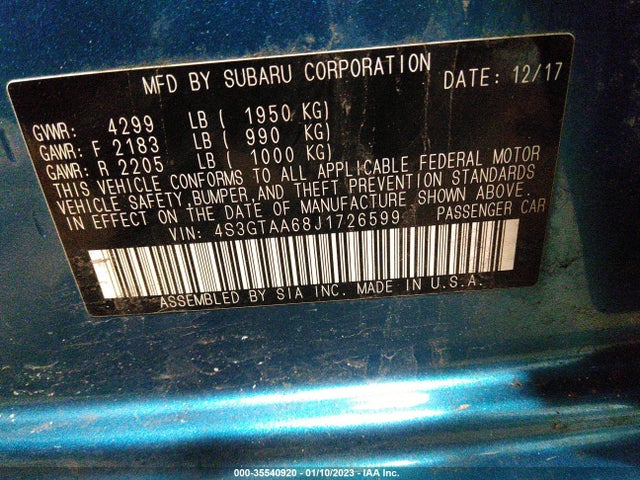 Subaru Impreza 2018 4S3GTAA68J1726599 Image 10