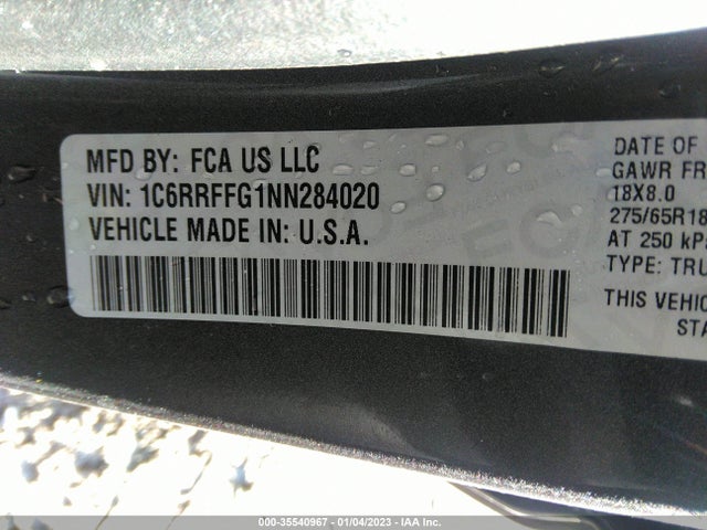 2022 Ram 1500, VIN: 1C6RRFFG1NN284020
