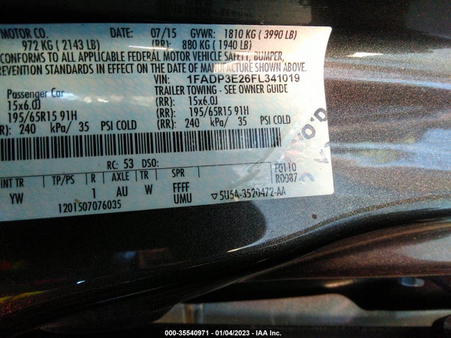 2015 FORD FOCUS S VIN: 1FADP3E26FL341019