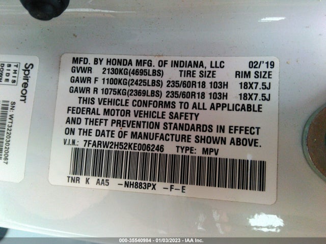 Honda CR-V 2019 7FARW2H52KE006246 Image 10