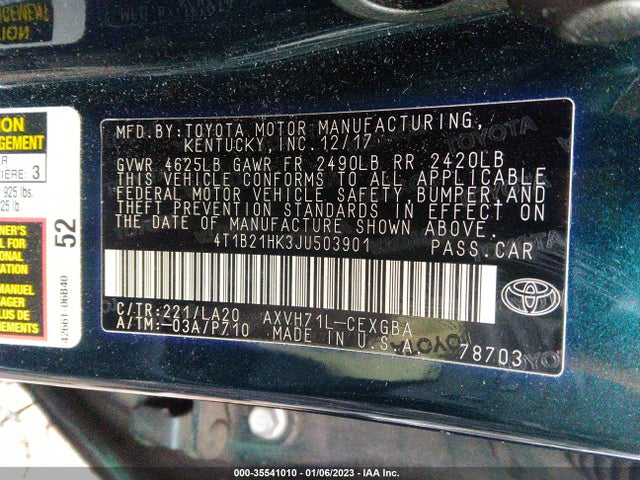 2018 Toyota Camry, VIN: 4T1B21HK3JU503901