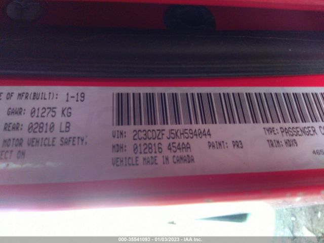 2C3CDZFJ5KH594044 Dodge Challenger R/t Scat Pack