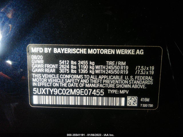 2021 BMW X3, VIN: 5UXTY9C02M9E07455