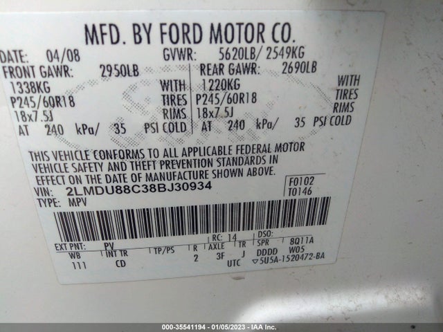 Lincoln MKX 2008 2LMDU88C38BJ30934 Image 11