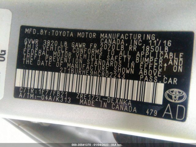 2T1BURHE9HC802243 Toyota COROLLA LE