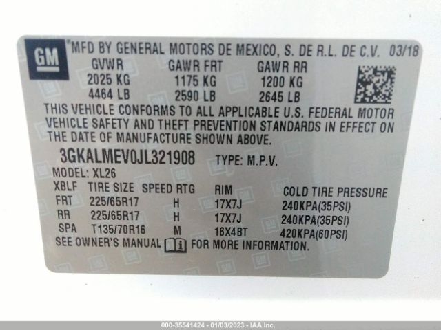 3GKALMEV0JL321908 GMC Terrain Sle