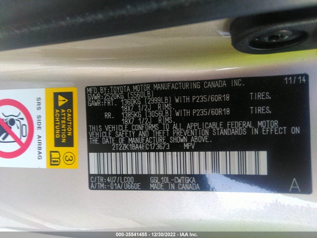 2T2ZK1BA4FC173673 Lexus RX 350
