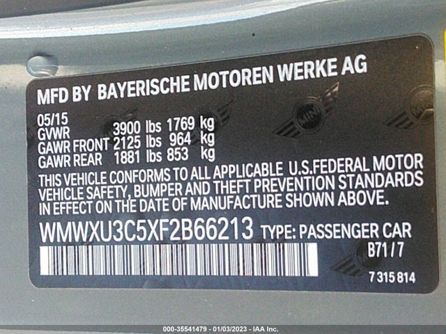 2015 Mini Cooper, VIN: WMWXU3C5XF2B66213