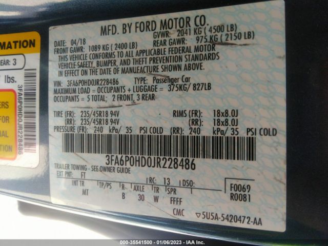 3FA6P0HD0JR228486 Ford FUSION SE