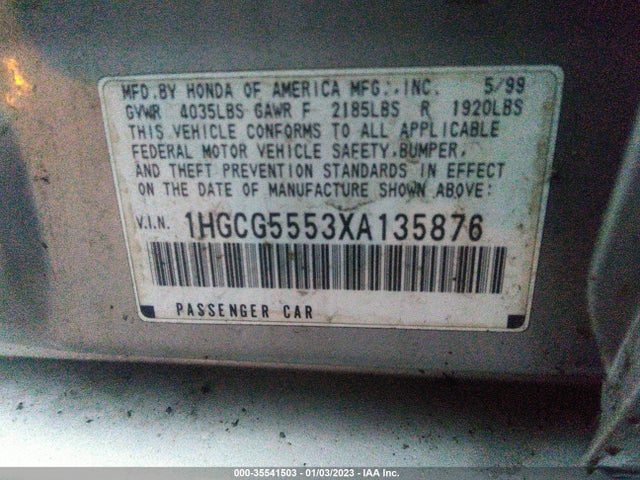 1999 HONDA ACCORD SDN EX VIN: 1HGCG5553XA135876