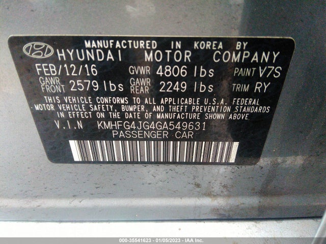 2016 Hyundai Azera, VIN: KMHFG4JG4GA549631