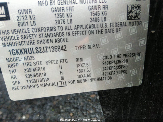 GMC ACADIA SLT 2018 1GKKNULS2JZ136842 Image 10