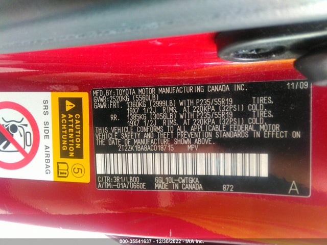 2T2ZK1BA8AC018715 Lexus RX 350