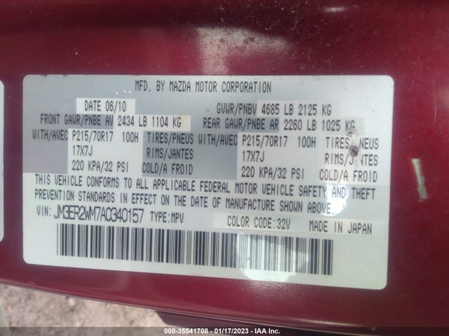 2010 MAZDA CX-7 SPORT VIN: JM3ER2WM7A0340157