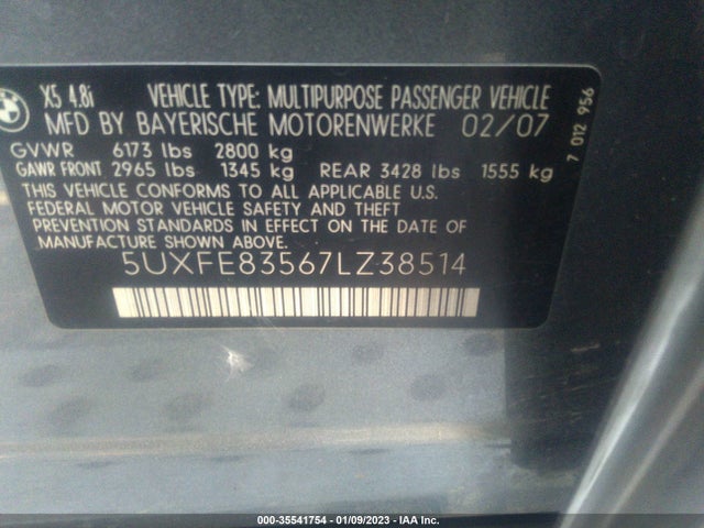 BMW X5 2007 5UXFE83567LZ38514 Image 10