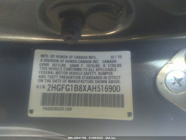 2010 HONDA CIVIC CPE EX VIN: 2HGFG1B8XAH516900
