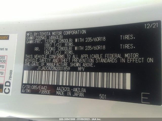 2022 Lexus NX, VIN: JTJADCAZ2N2001859