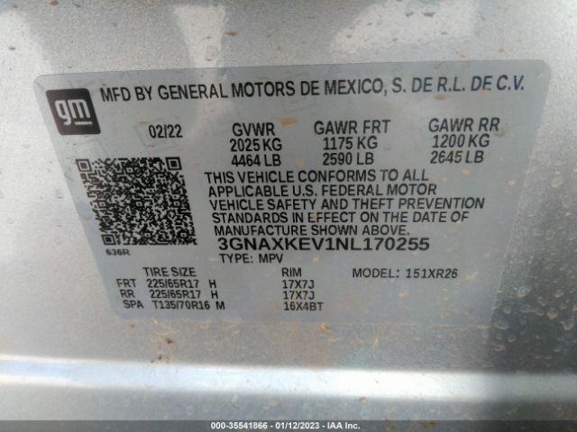 Chevrolet EQUINOX LT 2022 3GNAXKEV1NL170255 Image 10