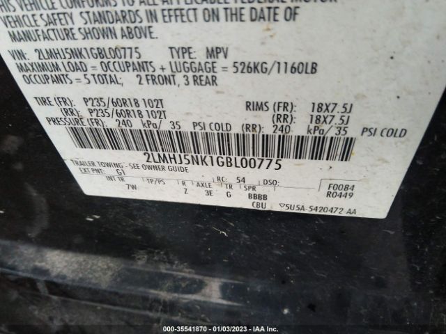 2LMHJ5NK1GBL00775 Lincoln MKT