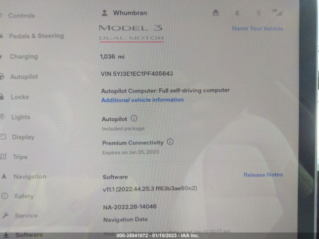 5YJ3E1EC1PF405643 Tesla MODEL 3