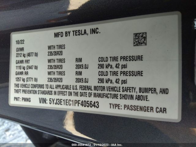 5YJ3E1EC1PF405643 Tesla MODEL 3