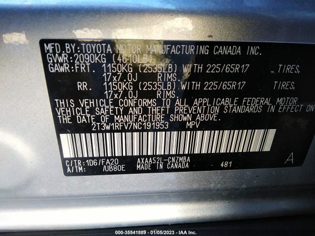 2022 Toyota RAV4, VIN: 2T3W1RFV7NC191953
