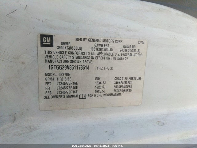 GMC SAVANA CARGO VAN 2005 1GTGG29V851173514 Image 10