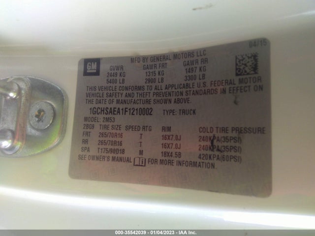 Chevrolet Colorado Wt 2015 1GCHSAEA1F1210002 Image 9