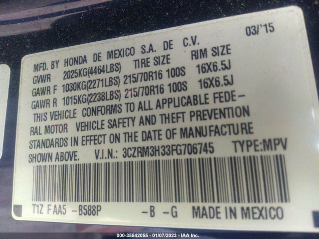 2015 Honda CR-V, VIN: 3CZRM3H33FG706745