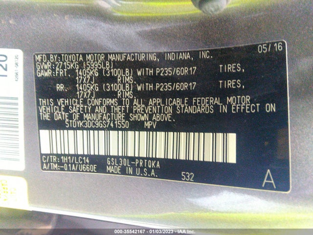2016 Toyota Sienna, VIN: 5TDYK3DC9GS741550