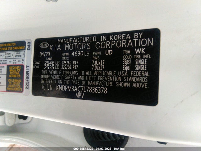 2020 Kia Sportage, VIN: KNDPM3AC7L7836378