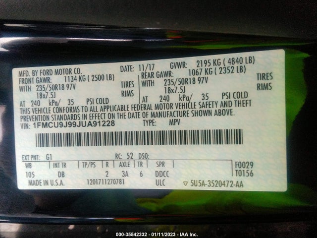 2018 Ford Escape, VIN: 1FMCU9J99JUA91228