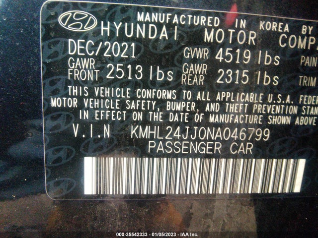 2022 Hyundai Sonata, VIN: KMHL24JJ0NA046799