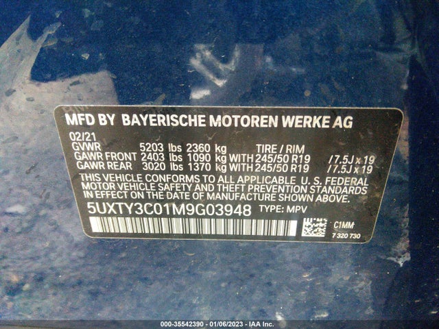 BMW X3 Sdrive30i 2021 5UXTY3C01M9G03948 Image 9